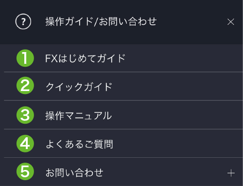 操作ガイド/お問い合わせメニュー画面