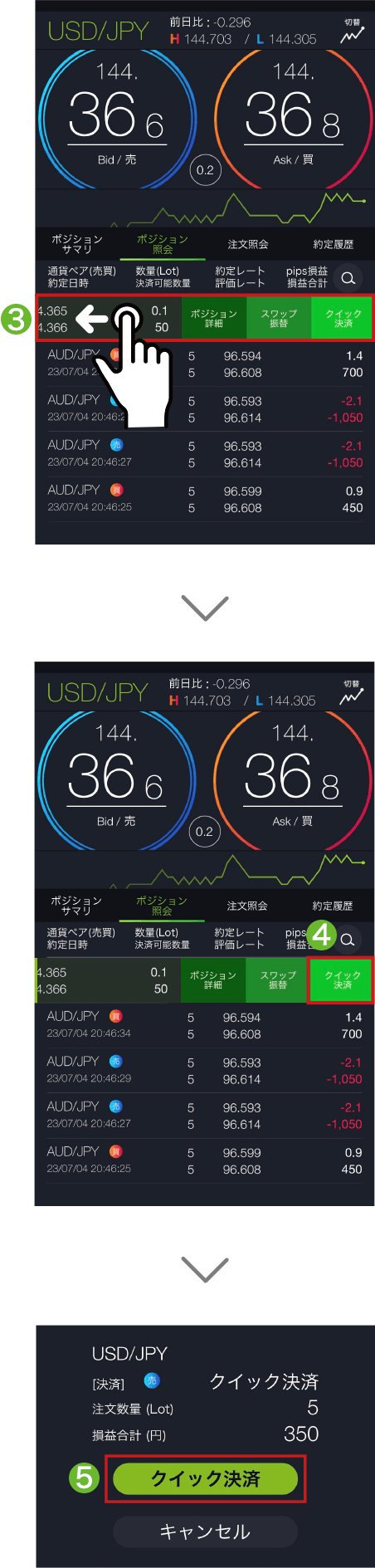 クイック決済の発注操作手順2～4