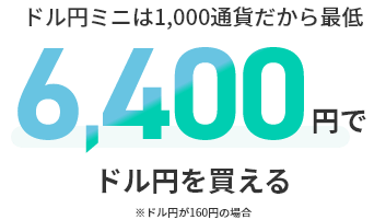 ドル円ミニは1,000通貨だから最低6400円でドル円を買える