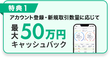 アカウント登録・新規取引数量に応じて最大50万円キャッシュバック